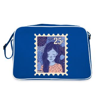 Mädchen mit langen Haaren im Retro-Look - Retro Tasche - Blau/Weiß - Hinten