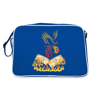 Bitcoin BTC & Phönix - Blockchain Satoshi Nakamoto - Retro Tasche - Blau/Weiß - Hinten