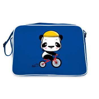 Panda Bear with Bike - Retro Bag - blue/white - Back