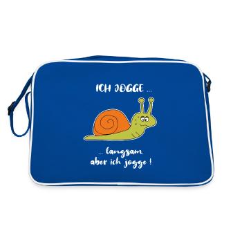Joggen Sport Schnecke Lustig Spruch langsam - Retro Tasche - Blau/Weiß - Hinten