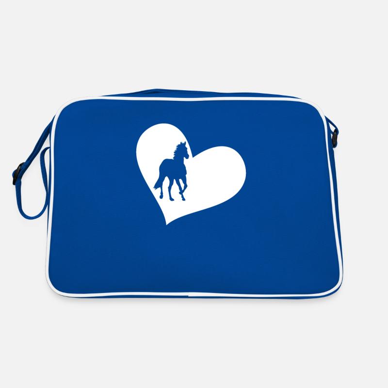 Pferd Pferde - Retro Tasche - Blau/Weiß