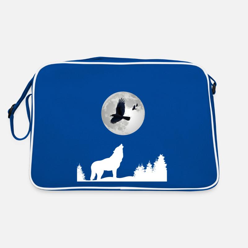 Wolf howls moon and ravens at wolf raven forest Retro Bag