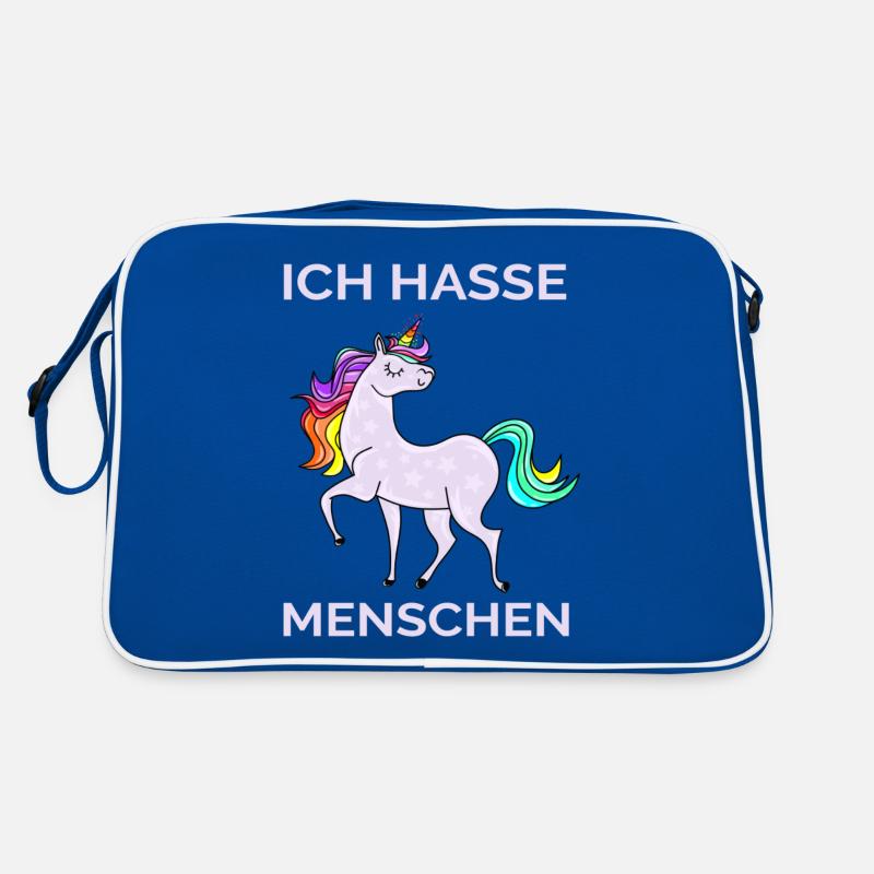 ICH HASSE MENSCHEN EINHORN - Retro Tasche - Blau/Weiß