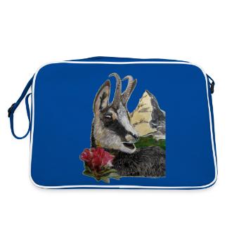 Silhouette Alps Gemse Almrausch Mountains - Retro Bag - blue/white - Back