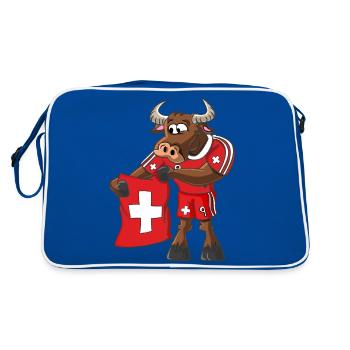 Schweizer Stier - Retro Tasche - Blau/Weiß - Hinten