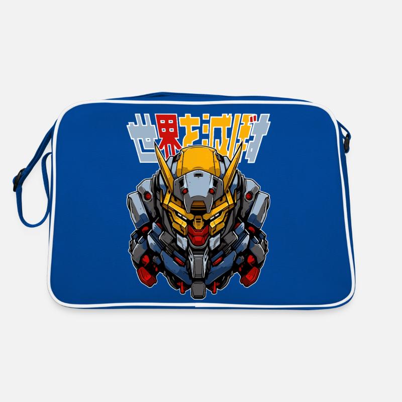 Anime Roboter! - Retro Tasche - Blau/Weiß