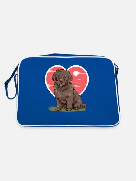 Neufundländer Hund mit großem Herzen - Retro Tasche - Blau/Weiß - Hinten