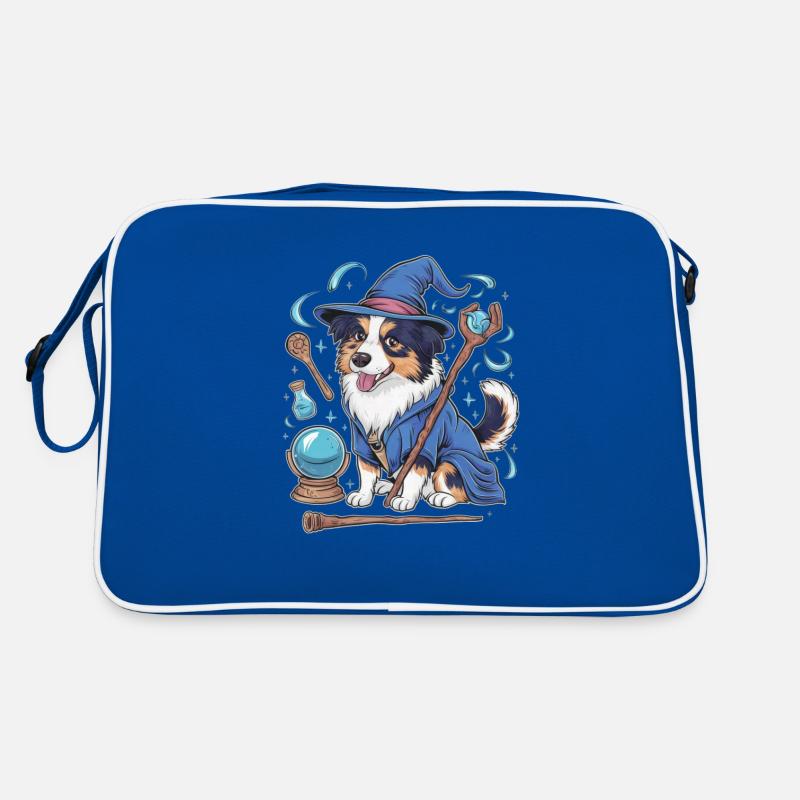 Australischer Schäferhund Magier mit Zauberstab Retro Tasche