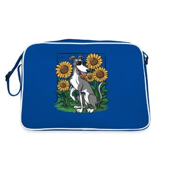 Windhund und Sonnenblumen - Retro Tasche - Blau/Weiß - Hinten