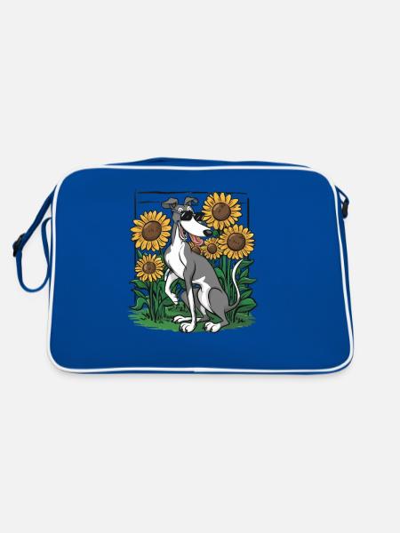 Lévrier et tournesols - Sac Retro - bleu/blanc - Dos