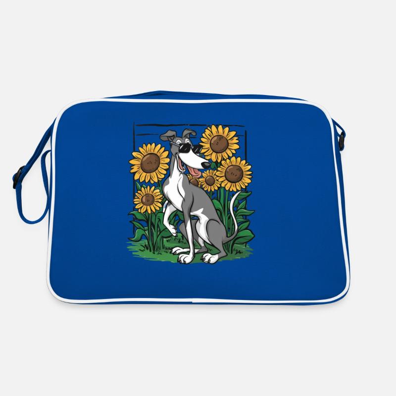 Windhund und Sonnenblumen Retro Tasche