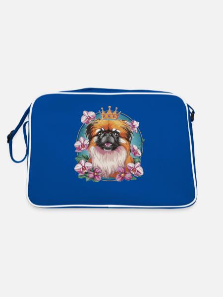 Motif animalier mignon avec pékinois et couronne - Sac Retro - bleu/blanc - Dos