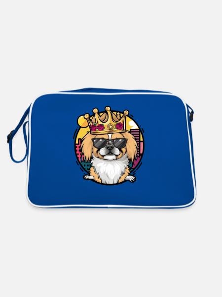 Cartoon Pekingese with roses and crown - Retro Bag - blue/white - Back