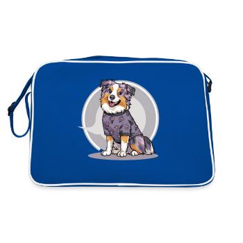 Australian Shepherd Dog with Floral Motif - Retro Bag - blue/white - Back