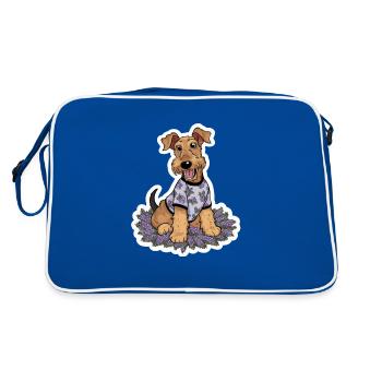 Cute Airedale Terrier with lilac - Retro Bag - blue/white - Back