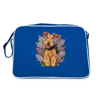 Cute Airedale Terrier with lilac - Retro Bag - blue/white - Back