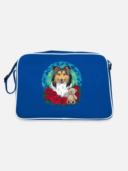 Dessin animé Shetland Sheepdog, court Sheltie - Sac Retro - bleu/blanc