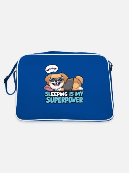 Mignon pékinois endormi pour les amoureux des chiens - Sac Retro - bleu/blanc - Dos