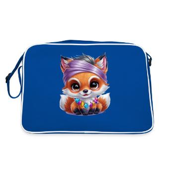 Kawaii Fuchs im Cartoon Stil mit bunten Steinen - Retro Tasche - Blau/Weiß - Hinten