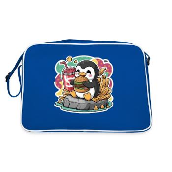 Pingouin avec boisson gazeuse, burger, frites - Sac Retro - bleu/blanc - Dos