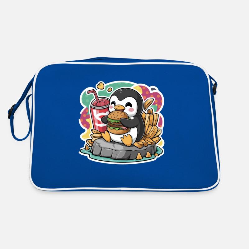 Pingouin avec boisson gazeuse, burger, frites Sac Retro
