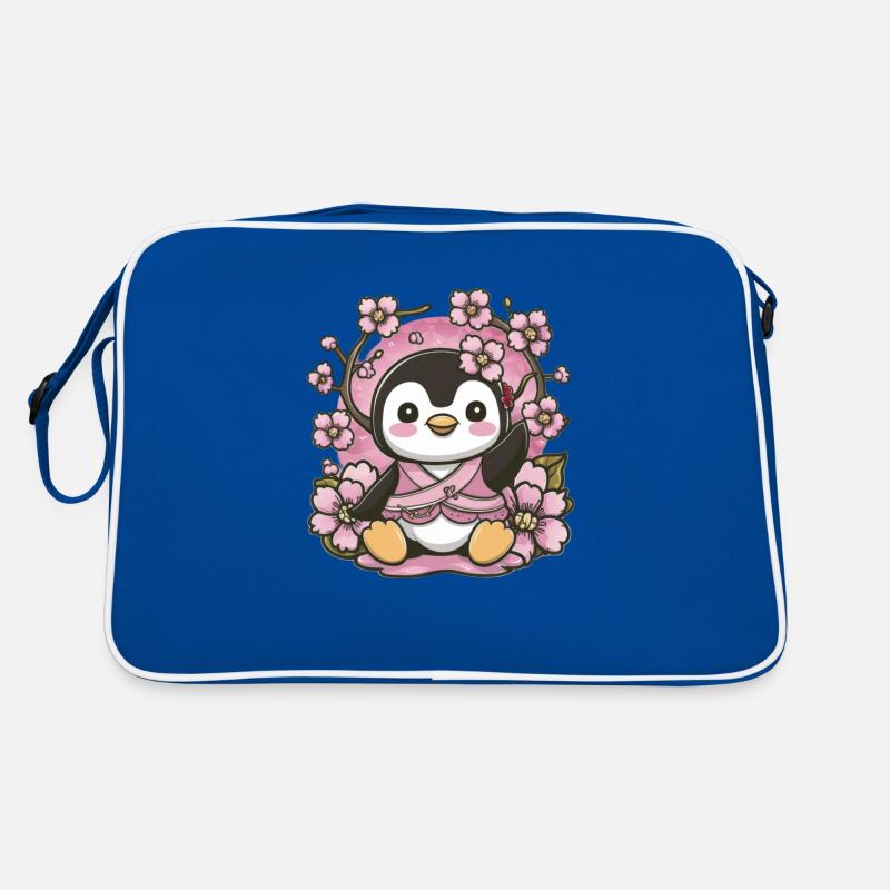 Cartoon Kawaii Pinguin mit Kirschen Retro Tasche