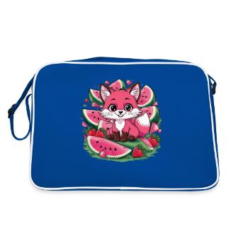 Kawaii fox with strawberries and watermelon - Retro Bag - blue/white - Back