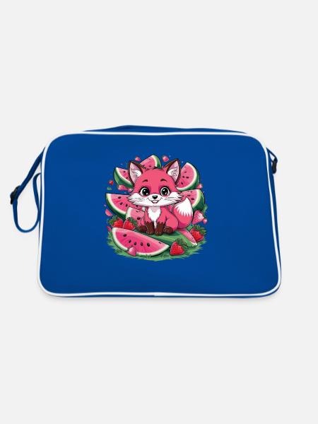Kawaii fox with strawberries and watermelon - Retro Bag - blue/white - Back