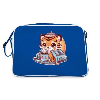 Kawaii Tiger with Cup and Blanket - Retro Bag - blue/white - Back