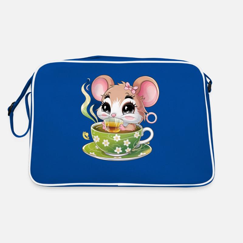 Cartoon Kawaii Mouse Drinking Green Tea Retro Bag
