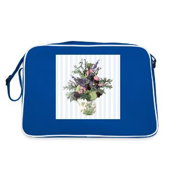 Stillleben Blumenvase Blumenstrauß Vintage in Öl - Retro Tasche - Blau/Weiß - Hinten