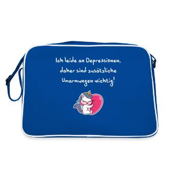 Ich leide an Depressionen, zusätzliche Umarmungen - Retro Tasche - Blau/Weiß - Hinten