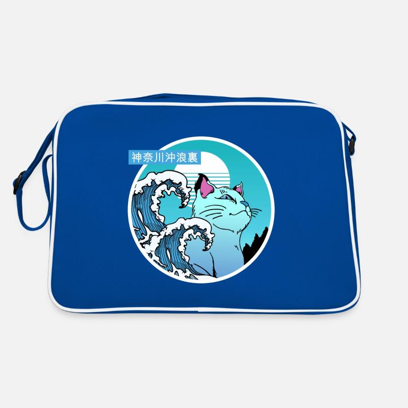 Chat et grosse vague - Sac Retro - bleu/blanc