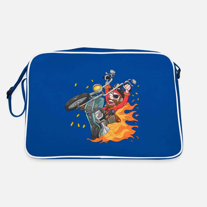 Motorrad Pirat - Retro Tasche - Blau/Weiß