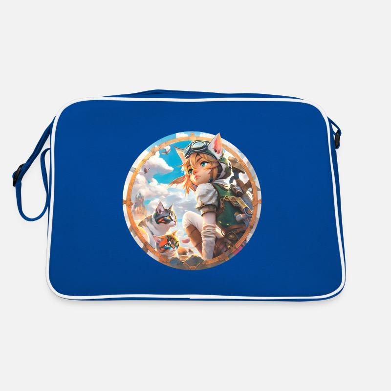 Anime Cat Boy - Retro Tasche - Blau/Weiß