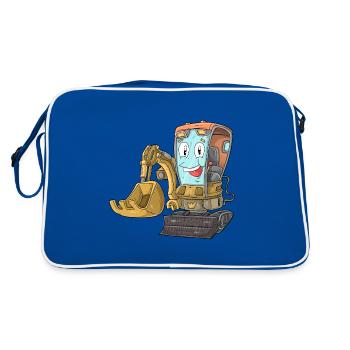 Bagger mit Gesicht - Retro Tasche - Blau/Weiß - Hinten