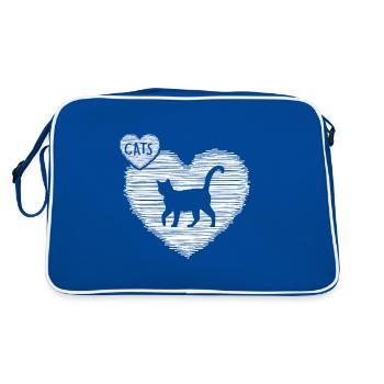Katze Katzenhaar Mietzekatze "ich liebe katzen" - Retro Tasche - Blau/Weiß - Hinten