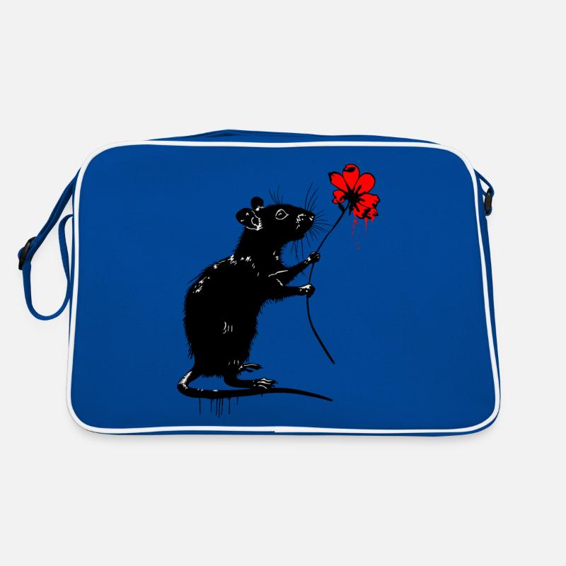 Rat avec fleur - Sac Retro - bleu/blanc