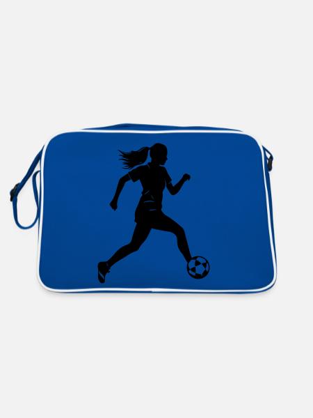 Female Soccer Player Silhouette Soccer Player Woman - Retro Bag - blue/white - Back