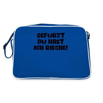 Gefurzt Du Hast Ich Rieche Pupsen Lustiger Spruch - Retro Tasche - Blau/Weiß - Hinten