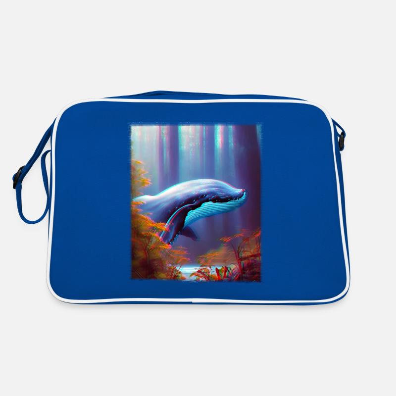 Blue whale soaring through the forest Surrealism Retro Bag