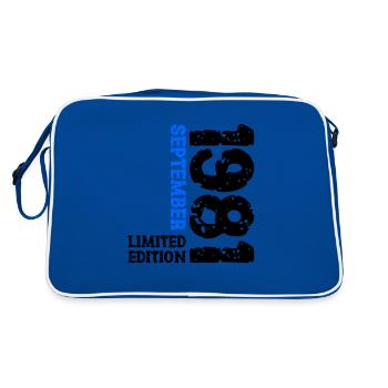 1981 September Limited Edition 42. Geburtstag Deko - Retro Tasche - Blau/Weiß - Hinten