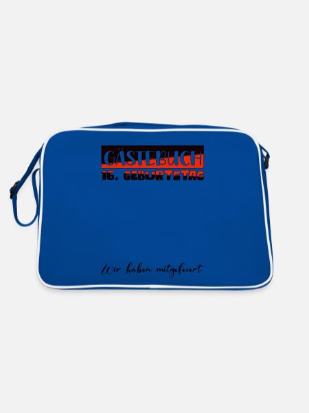 16. Geburtstag Geschenk Mädchen Jungen Gästebuch - Retro Tasche - Blau/Weiß