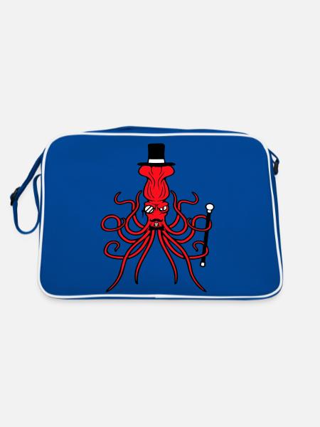 Kraken Mr. Sir Top Hat Monocle Glasses Empire - Retro Bag - blue/white - Back