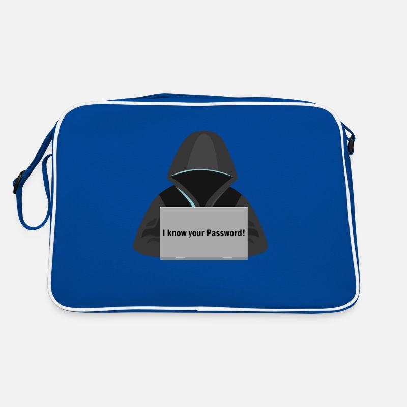 lustiger Hacker am Computer I know your Passwod - Retro Tasche - Blau/Weiß