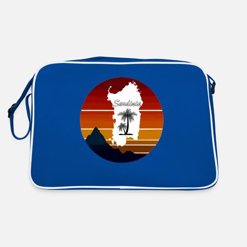 Sardinia island with palm trees and mountains Sardinia Map Retro Bag