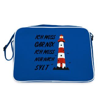 Ich muss gar nix ich muss nur nach Sylt - Retro Tasche - Blau/Weiß - Hinten