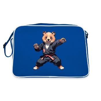 Karate Bear with Black Belt Karate Bär - Retro Bag - blue/white - Back