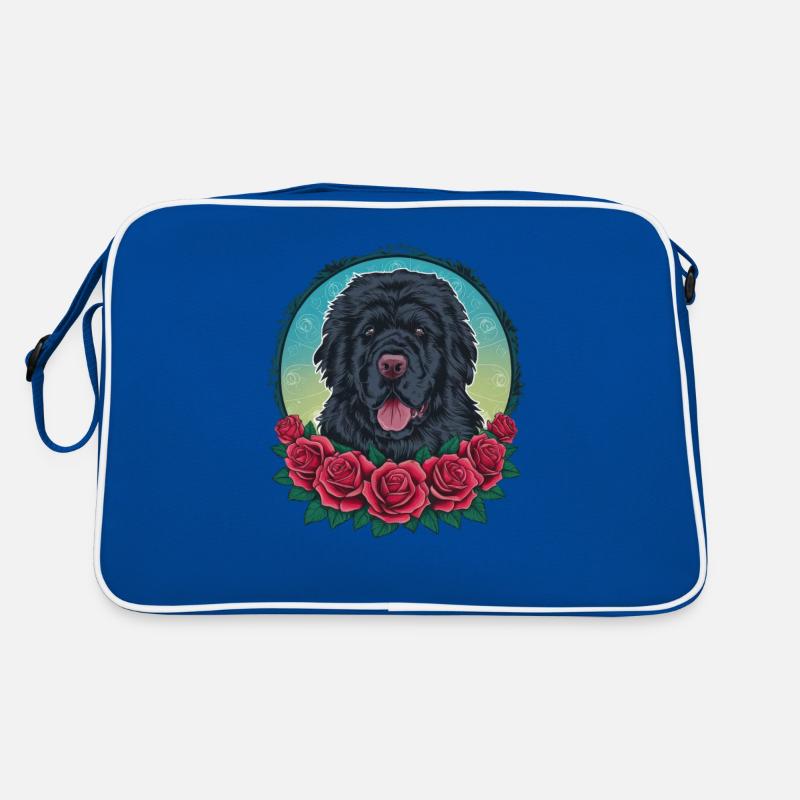 Mignon dessin animé Terre-Neuve chien avec des roses Sac Retro