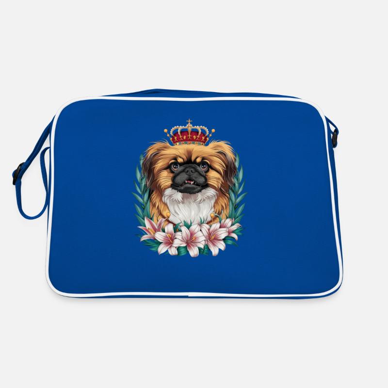 Cute Pekingese with crown and lilies - Retro Bag - blue/white